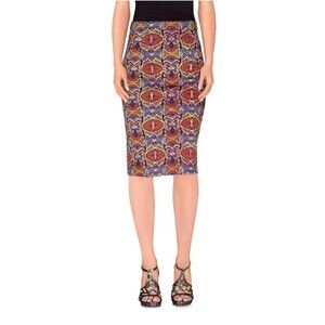 KAOS Jeans Womens Blue Red Geometric Print Cotton Knee-Length Pencil Skirt Sz 10